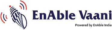 Logo of EnAble Vaani featuring a stylized microphone with red sound waves and the text “EnAble Vaani” in bold, with the tagline “Powered by Enable India.”