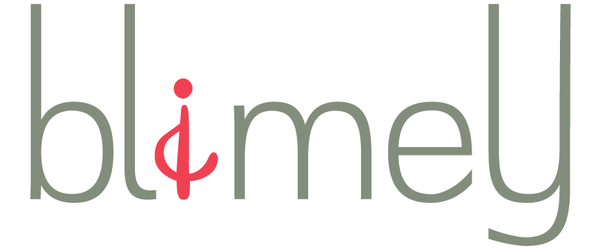 Blimey logo with green lowercase letters and a red stylized ampersand as the letter i